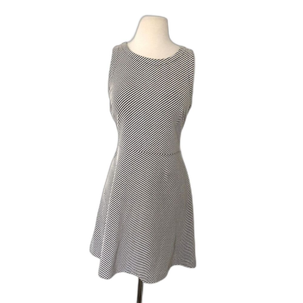 Ann Taylor LOFT Fit and Flare Black White Sleeveless Cotton Blend Dress 6P